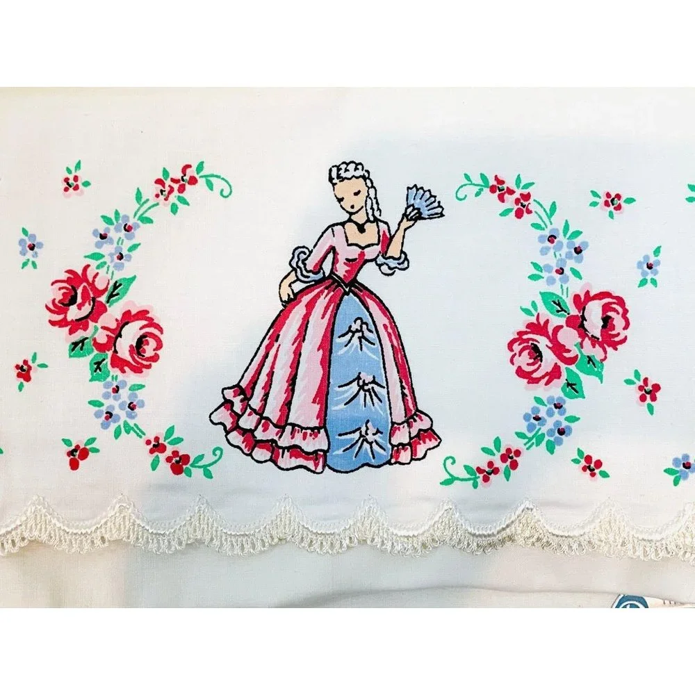 Vintage 1940s Regency Sheet Set Colonial Printed Decropak Pillowcases Deadstock